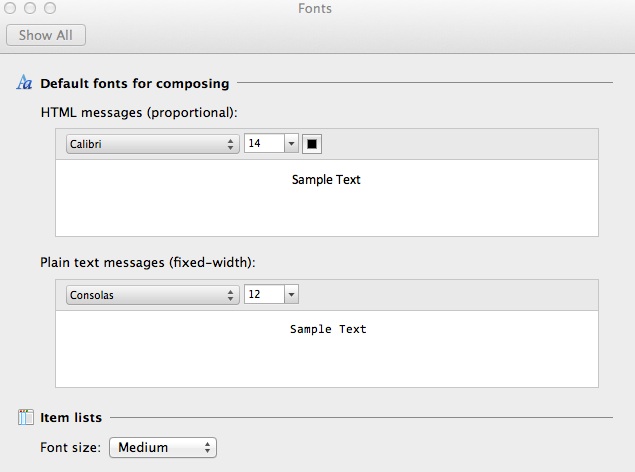 outlook for mac 16.9 font